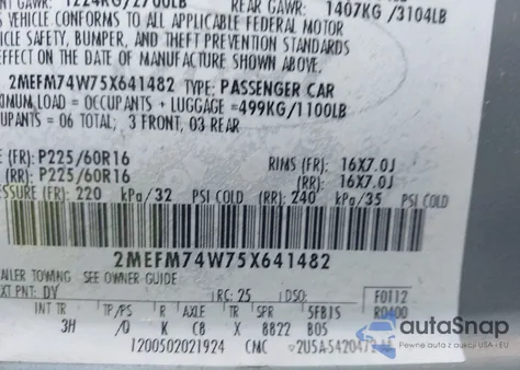 2005 Mercury Grand Marquis Gs из США, поврежденный, VIN 2MEFM74W75X641482